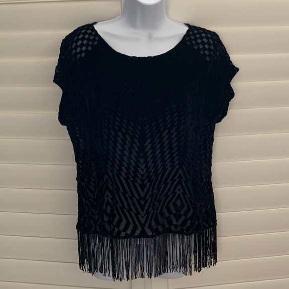 ELLA MOSS- Marlowe Velvet Burnout Fringed Tee Sz S - Picture 3 of 5